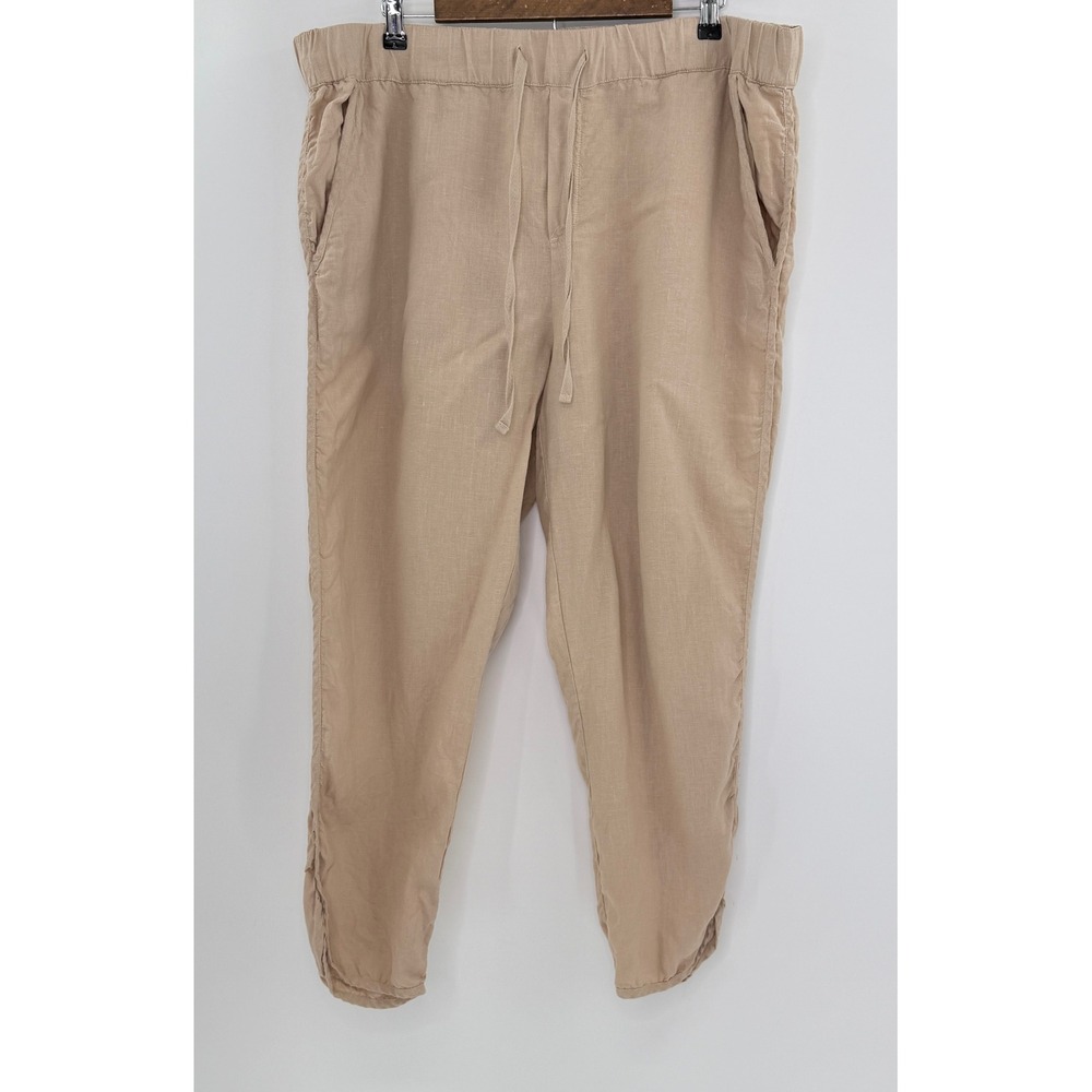 Caslon Plus Size Beige 100% Linen Drawstring Pants Sz 1x Boho Coastal Preppy